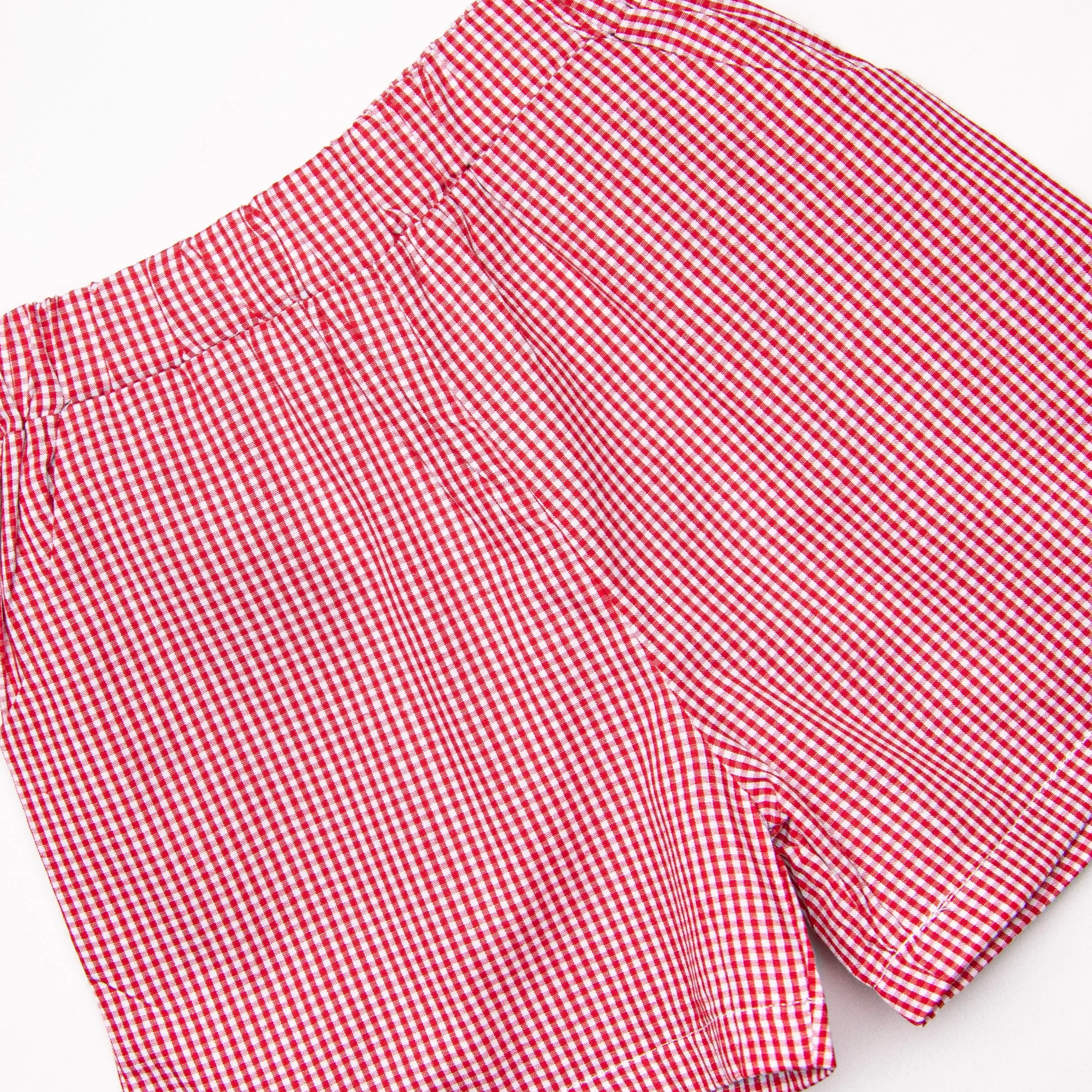Blue Crab Embroidered Short Set, Red