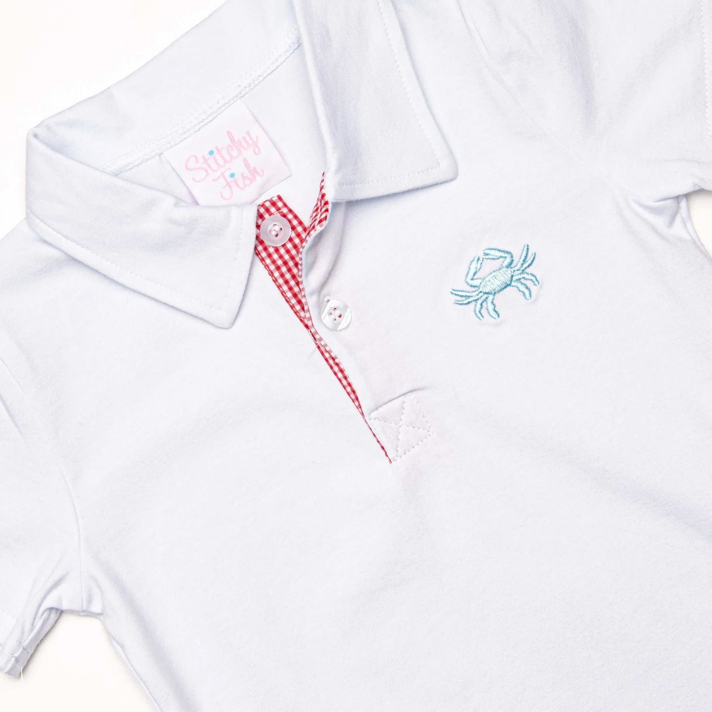 Blue Crab Embroidered Short Set, Red