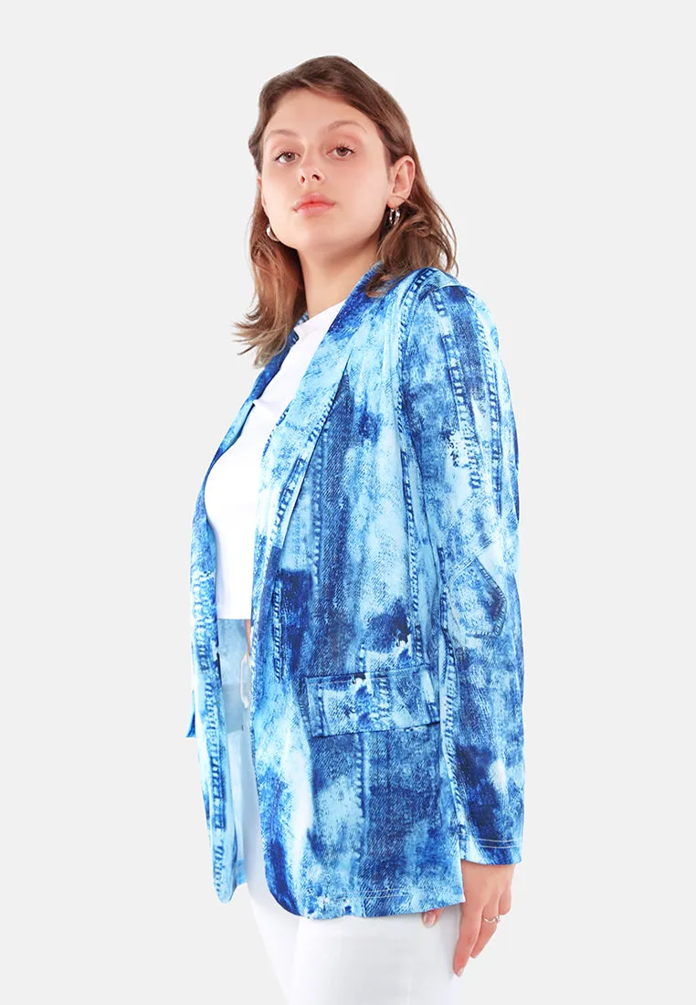 Blue Glaze Print Semi Casual Blazer