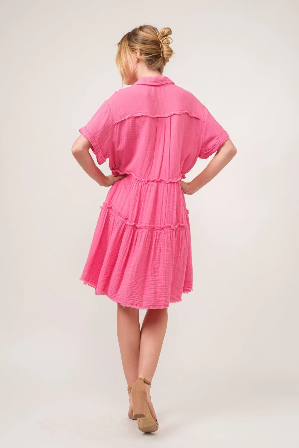 Blue Zone Planet |  And The Why Full Size Raw Edge Washed Tiered Shirt Dress
