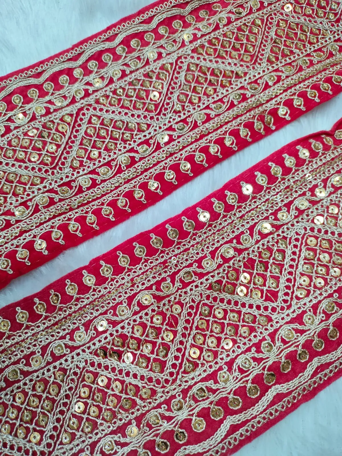 Blush Pink Sequins Work Fancy Embellished Trim