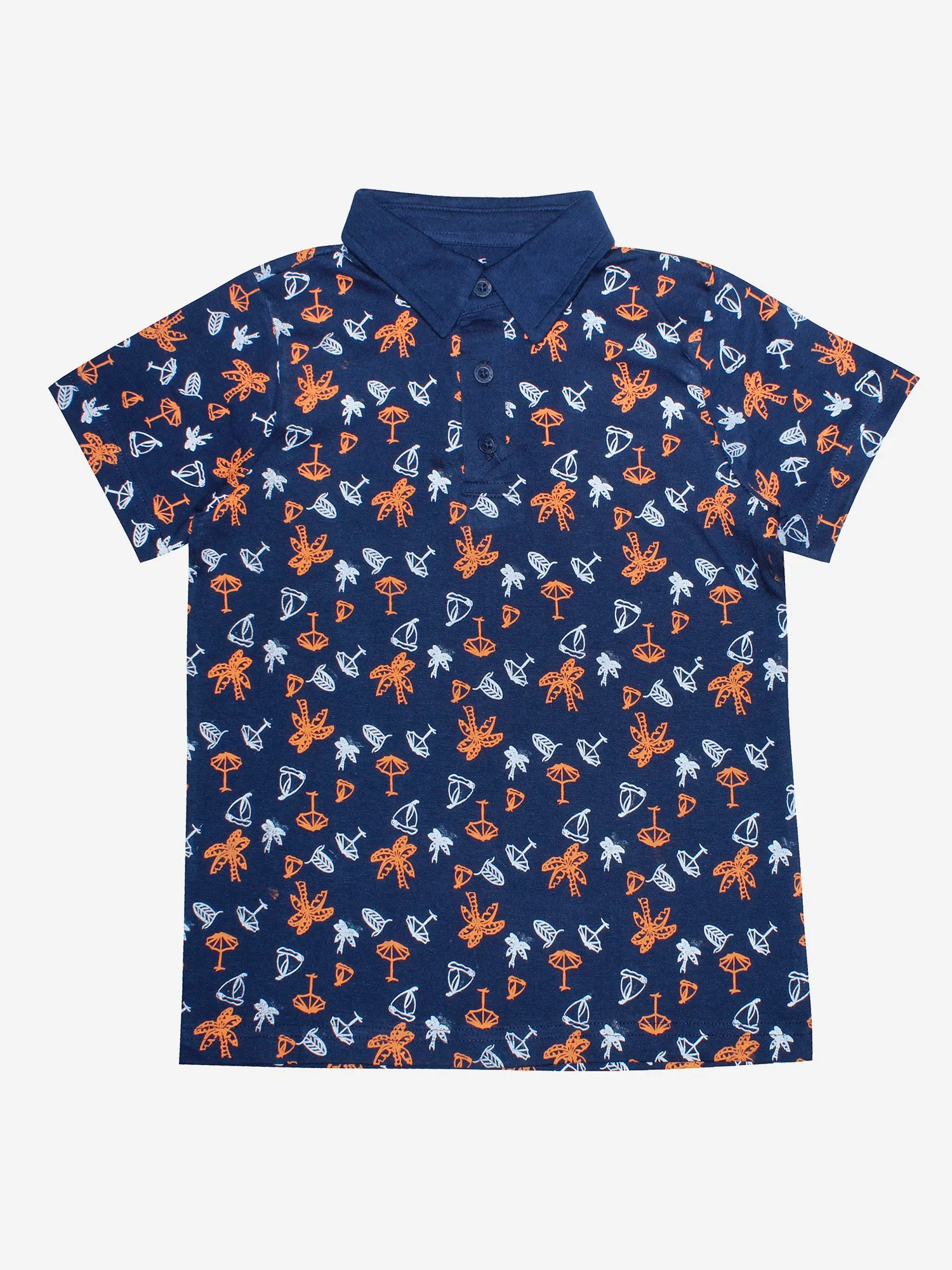 Boys AOP Polo Tee & Solid Knit Cargo Short Set
