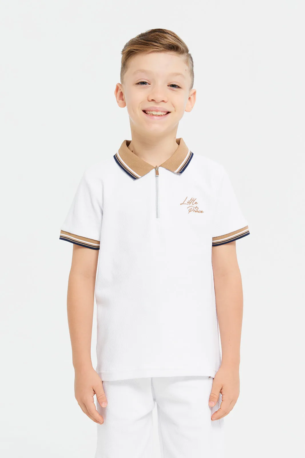 Boys White Polo T-Shirt And Shorts Set (2 Piece)