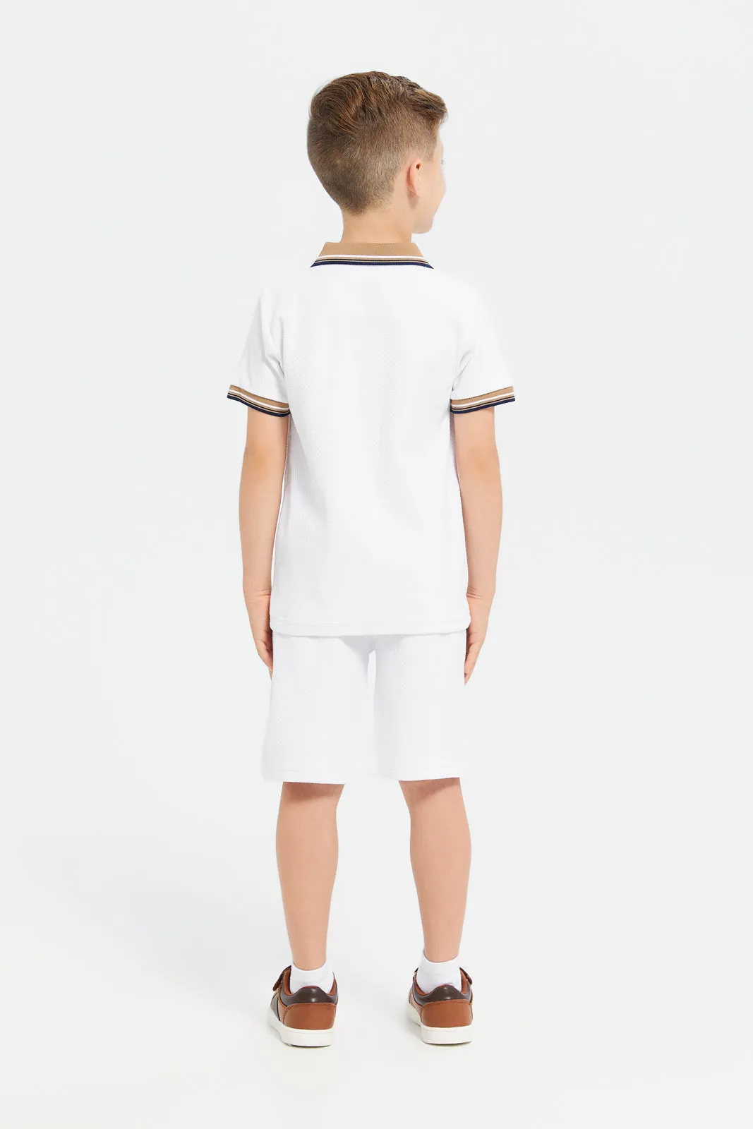 Boys White Polo T-Shirt And Shorts Set (2 Piece)