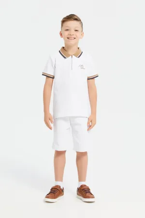 Boys White Polo T-Shirt And Shorts Set (2 Piece)