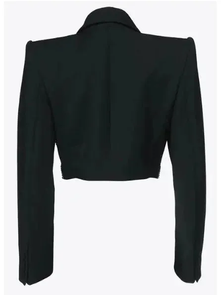 Butterfly-Embroidered Cropped Blazer and Mini Skirt Set in Black