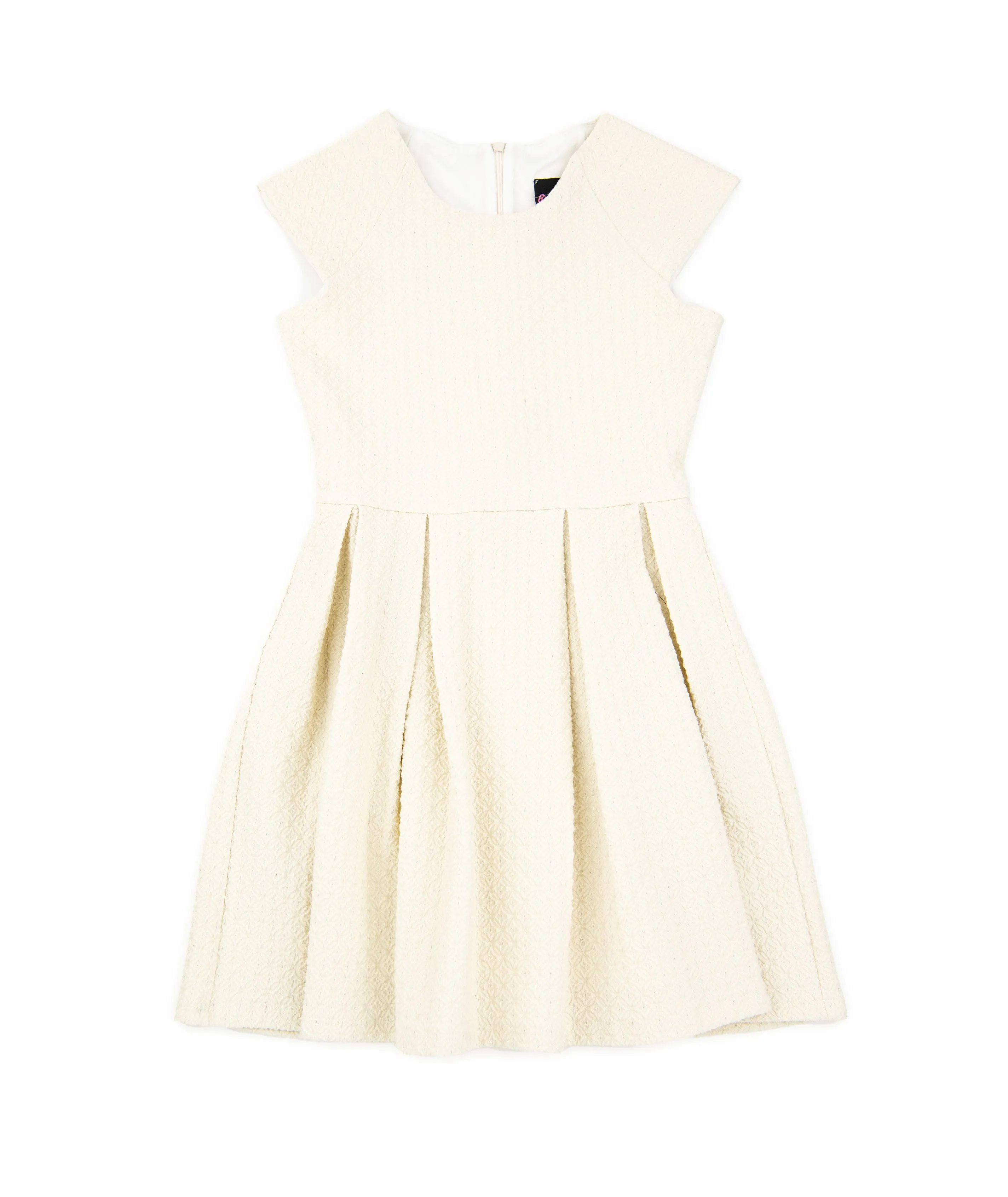 By Debra Girls Ivory Silver Fleck Cap Sleeve Box Pleat Dress