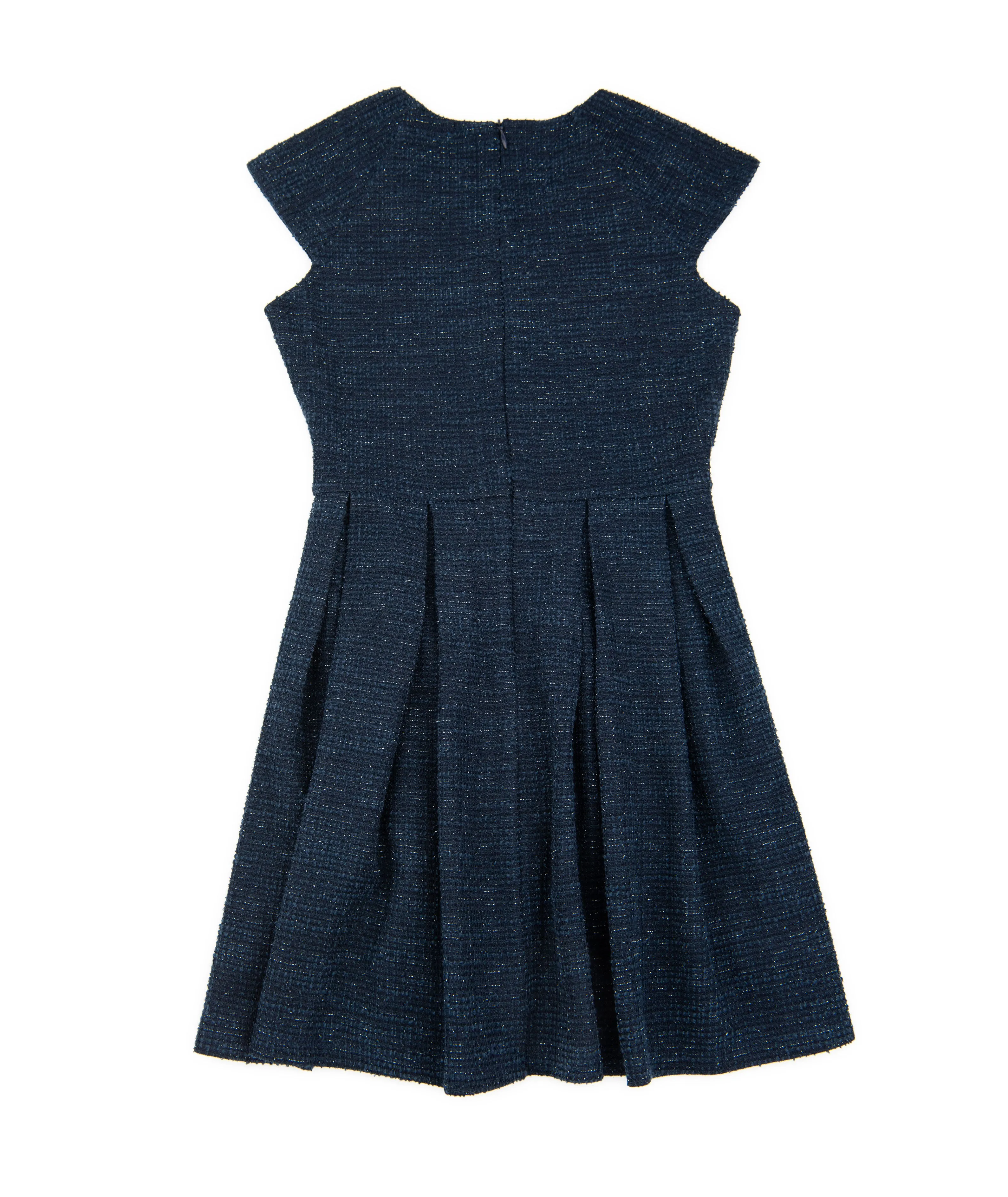 By Debra Girls Navy Boucle Cap Sleeve Box Pleat Dress