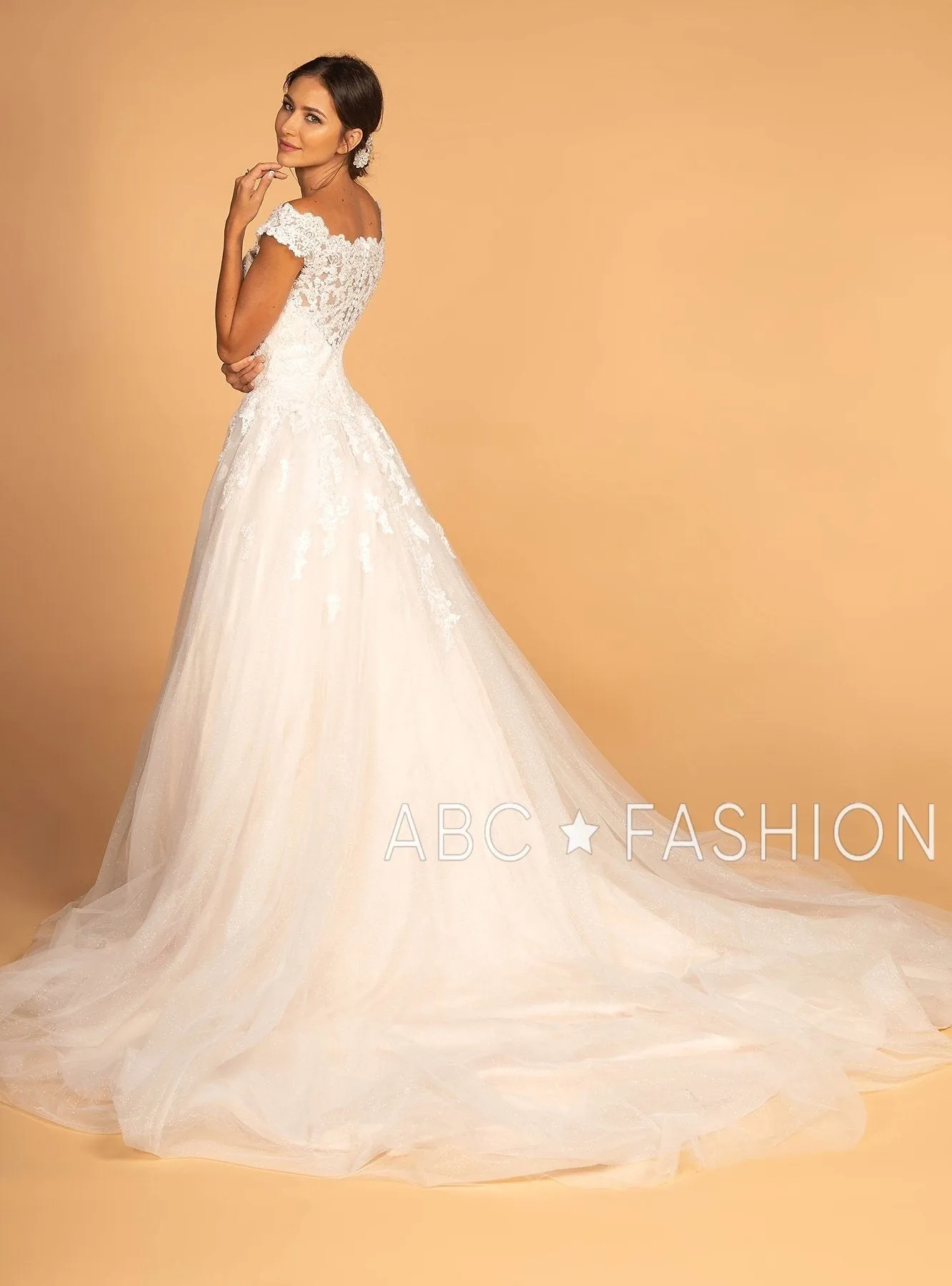 Cap Sleeve Wedding Dress with Lace Appliques by Elizabeth K GL2596