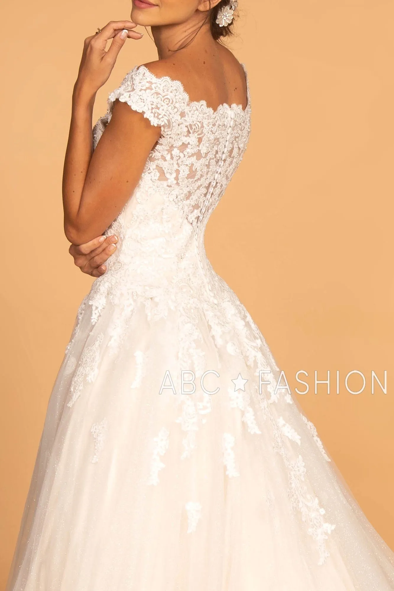 Cap Sleeve Wedding Dress with Lace Appliques by Elizabeth K GL2596
