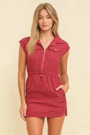 CAP SLEEVE ZIPPERED MINI DRESS