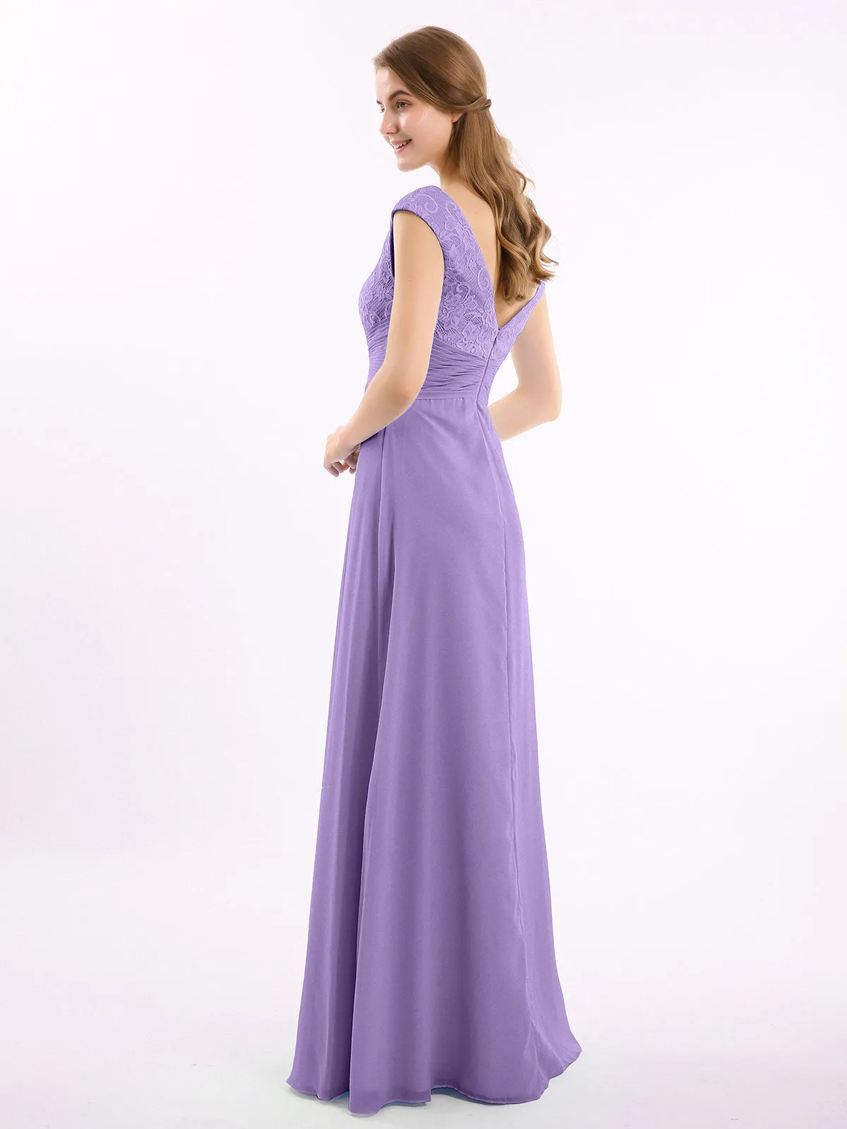 Cap Sleeves Chiffon and Lace Dress with V NECK Tahiti Plus Size