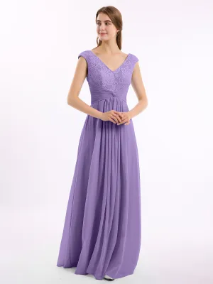 Cap Sleeves Chiffon and Lace Dress with V NECK Tahiti Plus Size