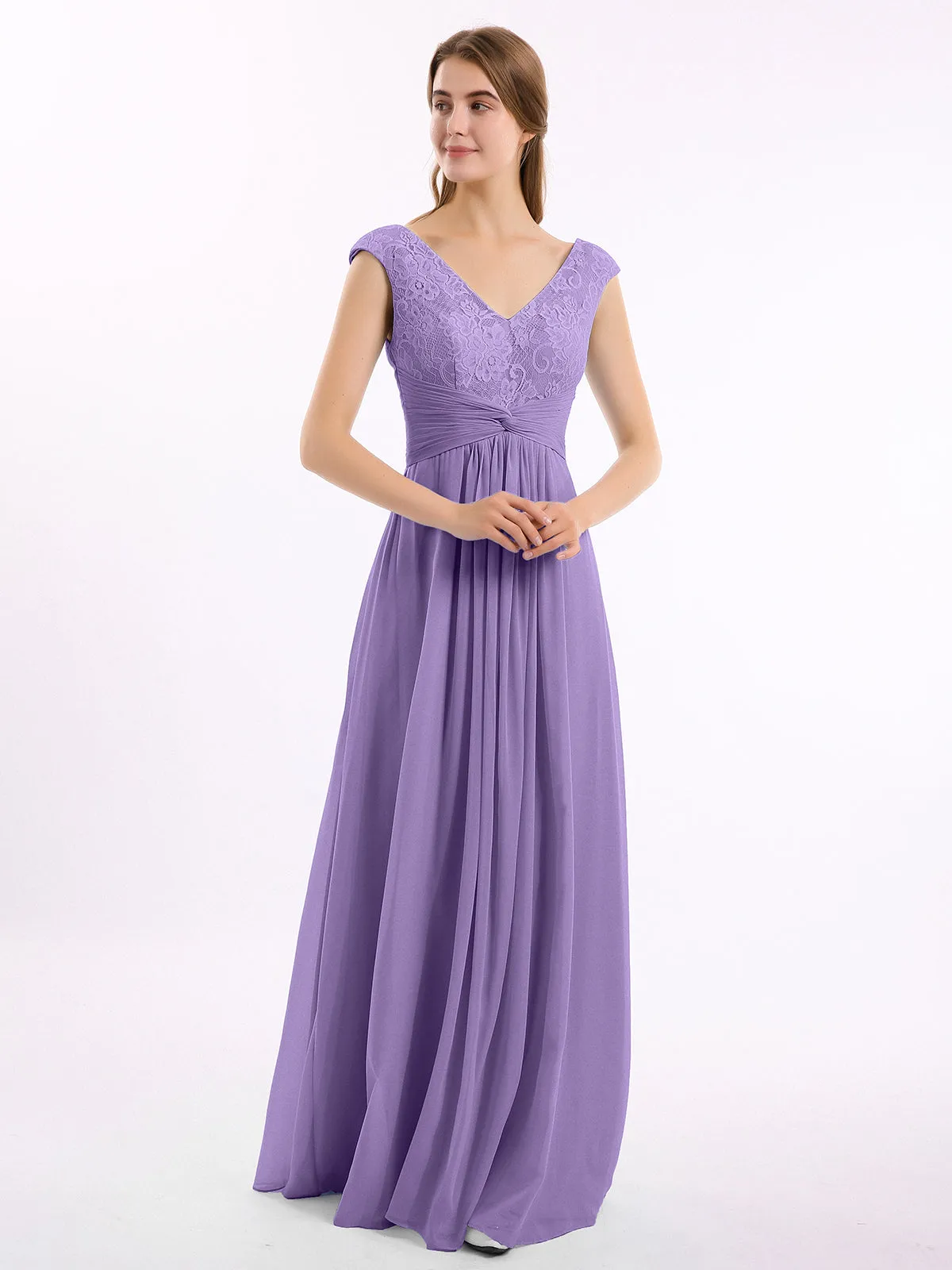 Cap Sleeves Chiffon and Lace Dress with V NECK Tahiti Plus Size