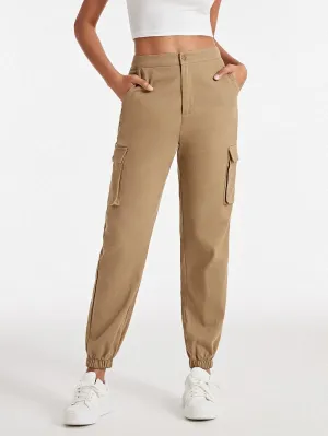 Casual Plain Flap Side Pocket Cargo Pants