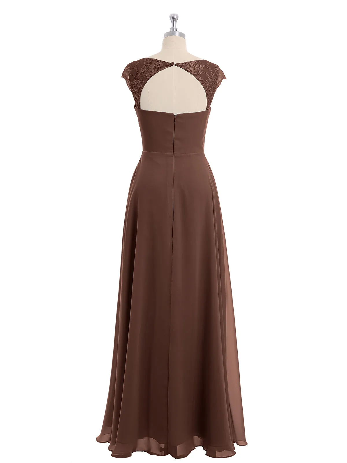 Chiffon Bridesmaid Dresses with Lace Cap Sleeves-Chocolate Plus Size