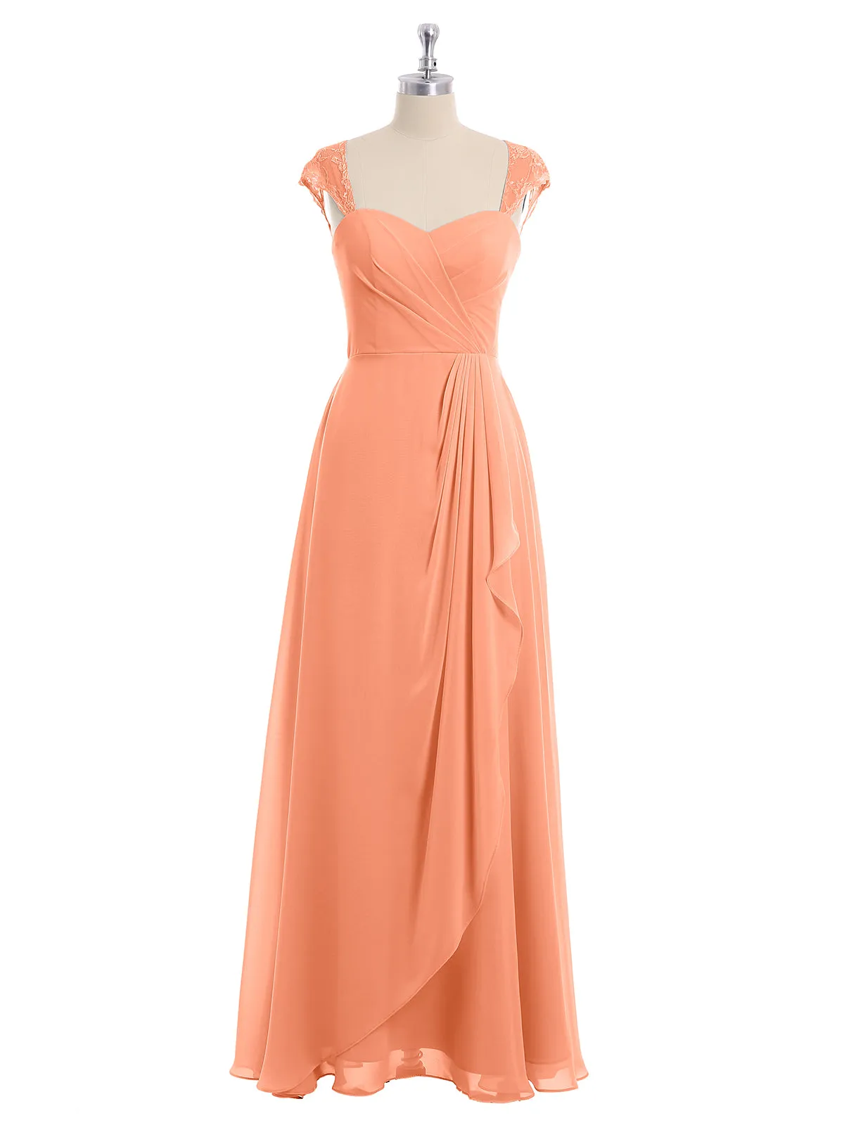Chiffon Bridesmaid Dresses with Lace Cap Sleeves-Papaya Plus Size