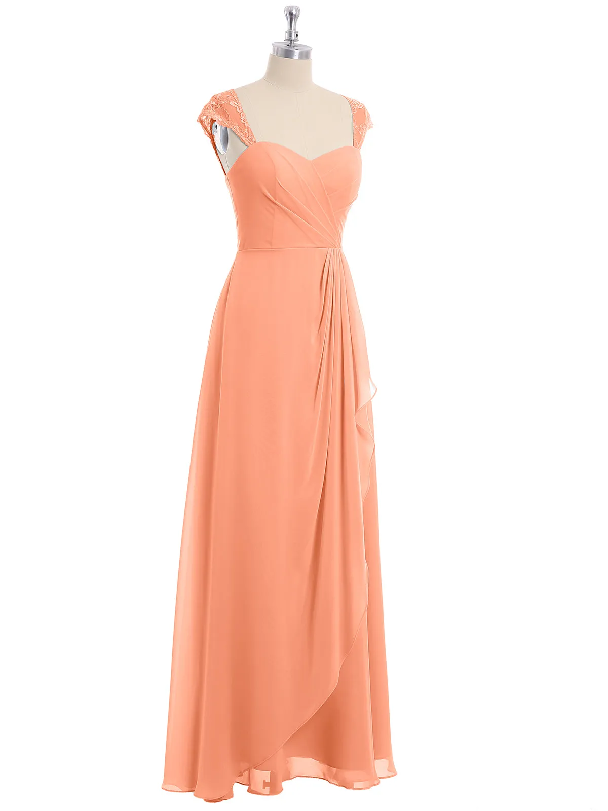 Chiffon Bridesmaid Dresses with Lace Cap Sleeves-Papaya Plus Size