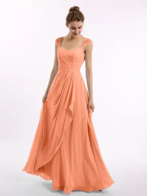 Chiffon Bridesmaid Dresses with Lace Cap Sleeves-Papaya Plus Size