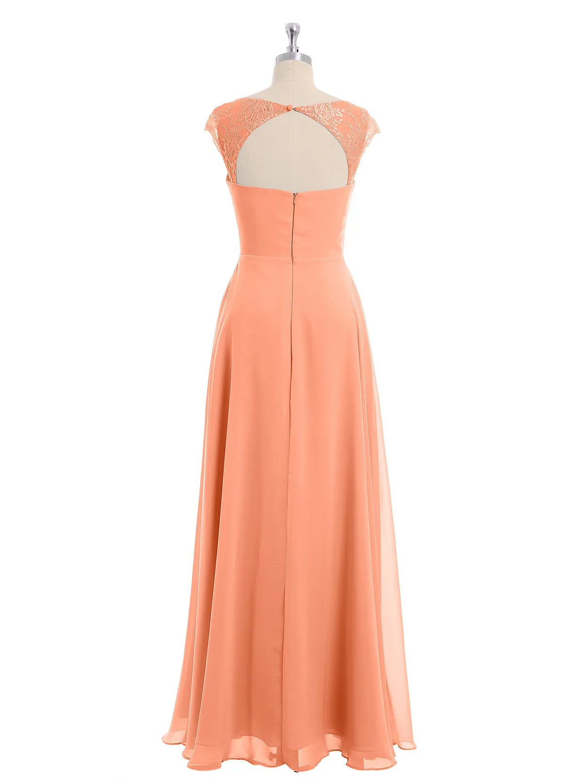 Chiffon Bridesmaid Dresses with Lace Cap Sleeves-Papaya Plus Size