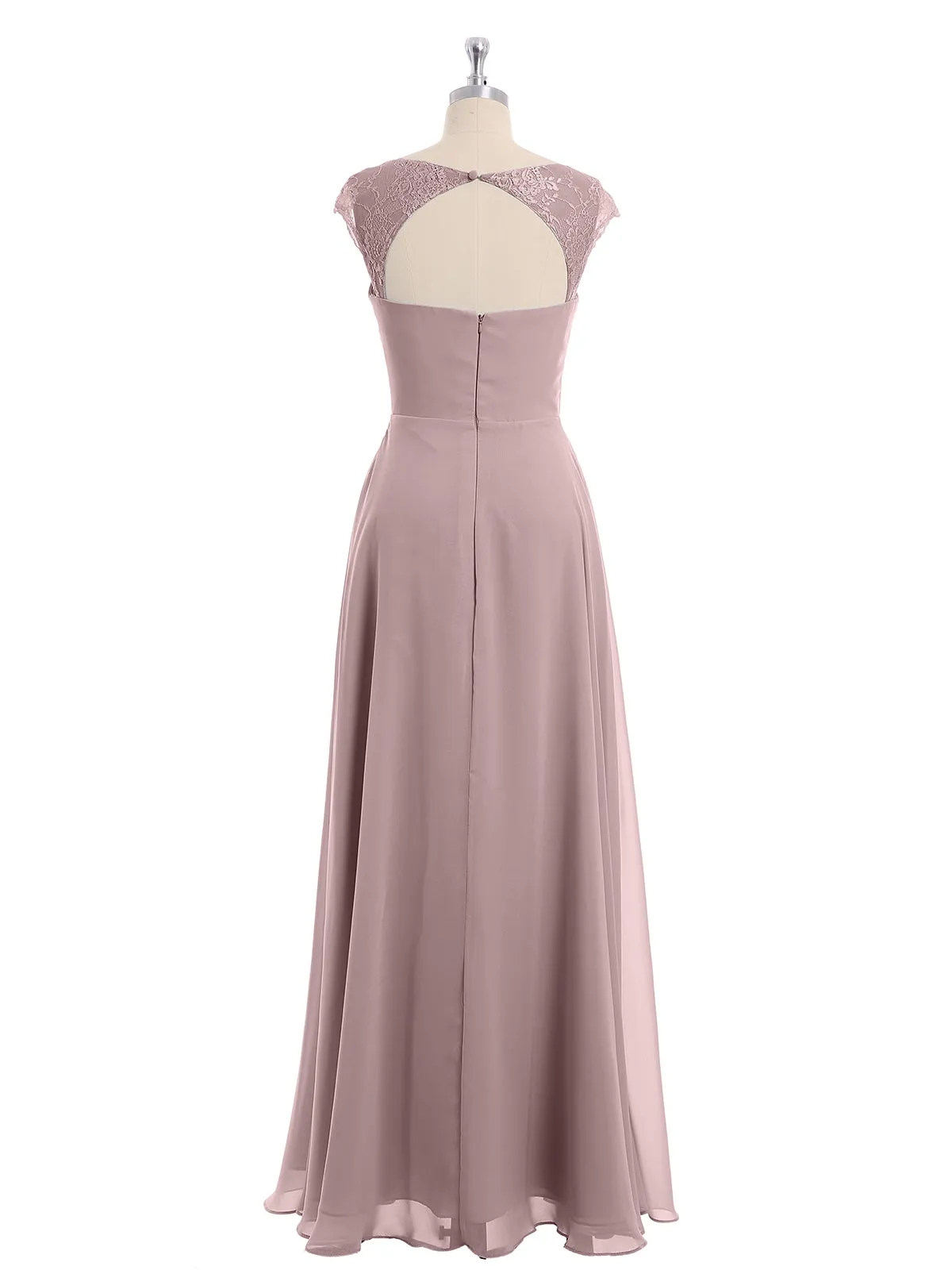 Chiffon Bridesmaid Dresses with Lace Cap Sleeves-Vintage Mauve Plus Size