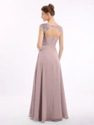 Chiffon Bridesmaid Dresses with Lace Cap Sleeves-Vintage Mauve Plus Size