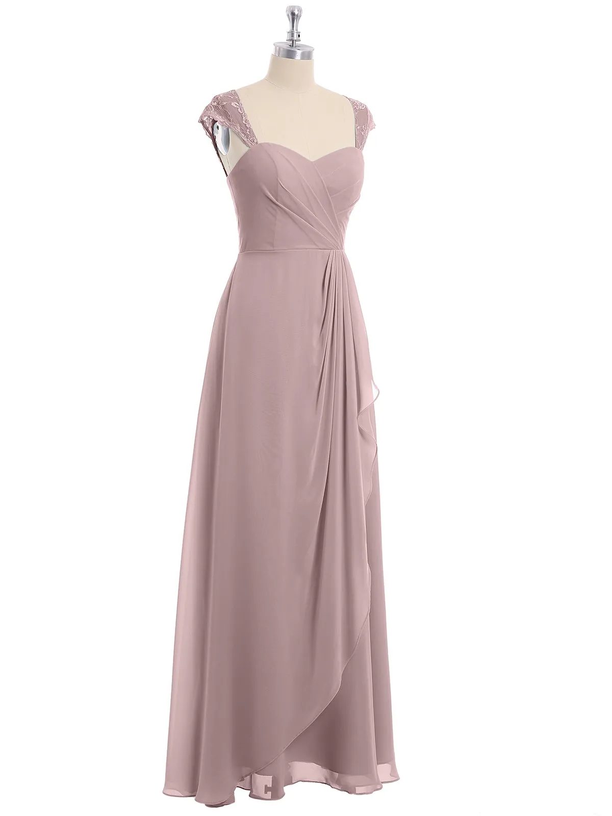 Chiffon Bridesmaid Dresses with Lace Cap Sleeves-Vintage Mauve Plus Size