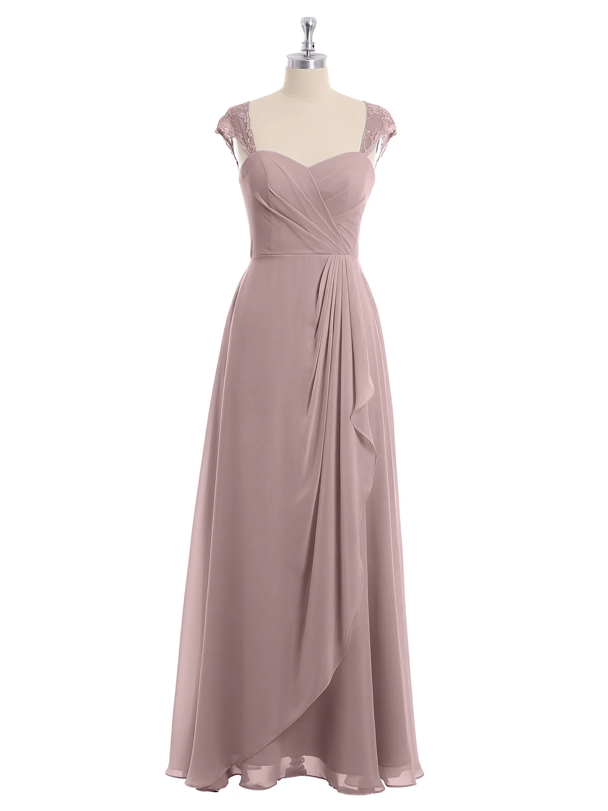 Chiffon Bridesmaid Dresses with Lace Cap Sleeves-Vintage Mauve Plus Size