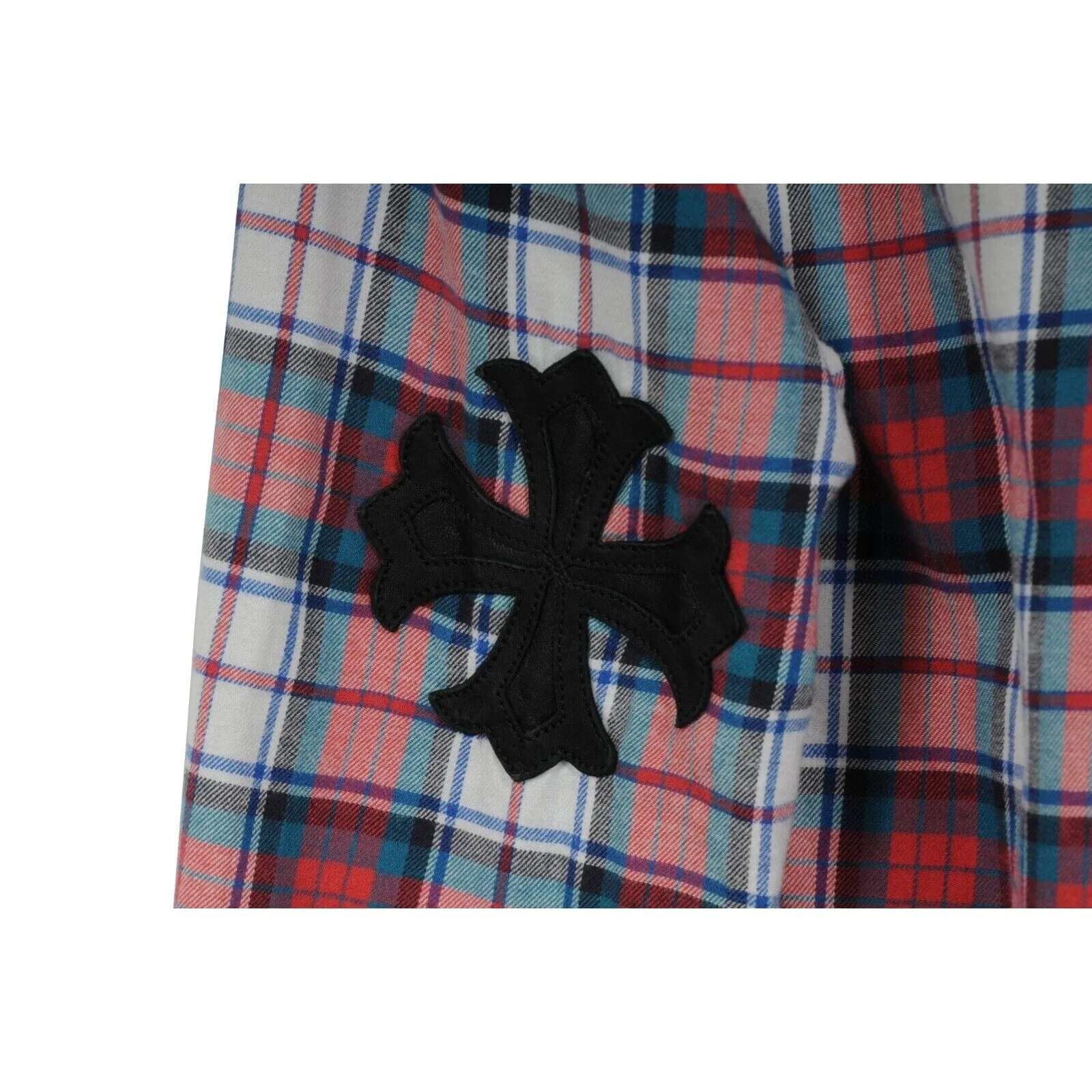 Chrome Hearts Cross Patch Flannel Red Green Plaid Button Down Shirt