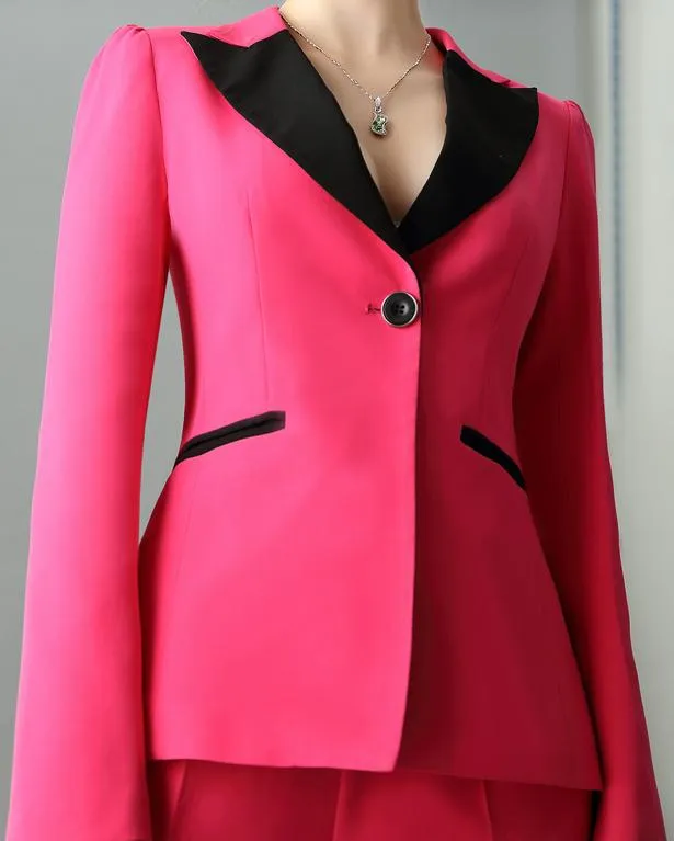 Color-Contrast Suit-Blazer-Jacket & Pant Set