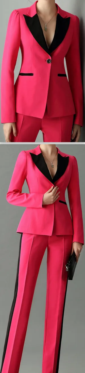 Color-Contrast Suit-Blazer-Jacket & Pant Set