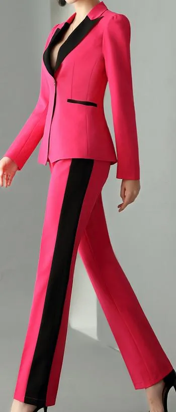 Color-Contrast Suit-Blazer-Jacket & Pant Set