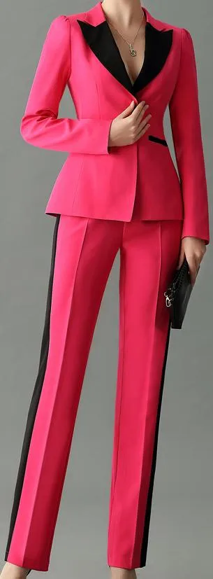 Color-Contrast Suit-Blazer-Jacket & Pant Set