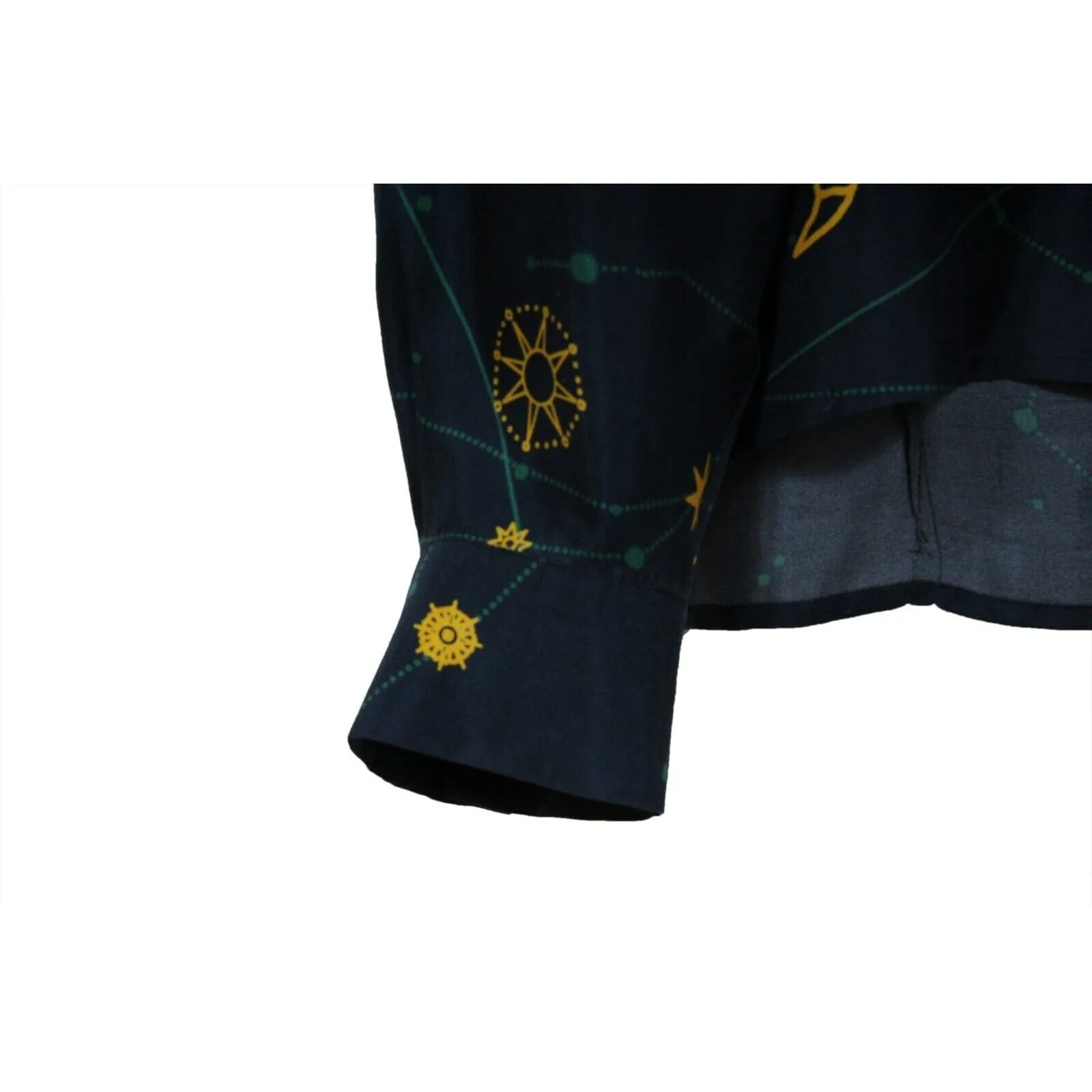 Constelation Stars Button Down Shirt Size Large Blue Gold Silk