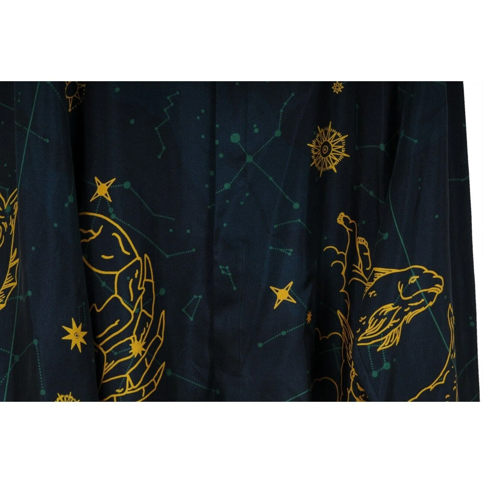 Constelation Stars Button Down Shirt Size Large Blue Gold Silk