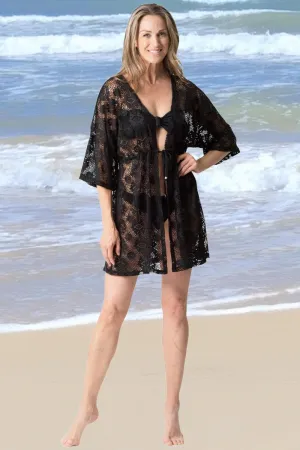 Cover Me Amanda's Cay Tie Front Swim Cover-Up 24057083 Black