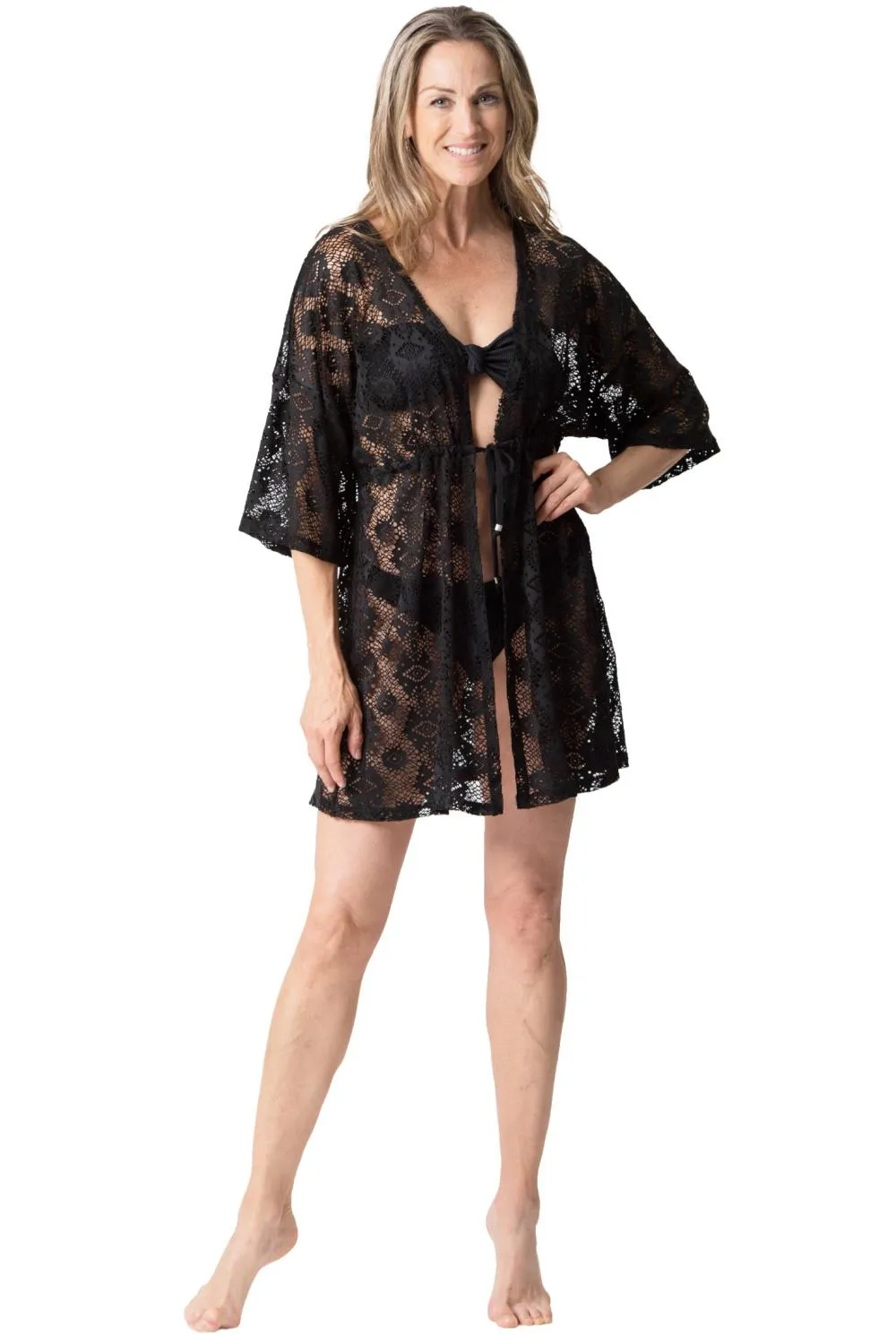 Cover Me Amanda's Cay Tie Front Swim Cover-Up 24057083 Black