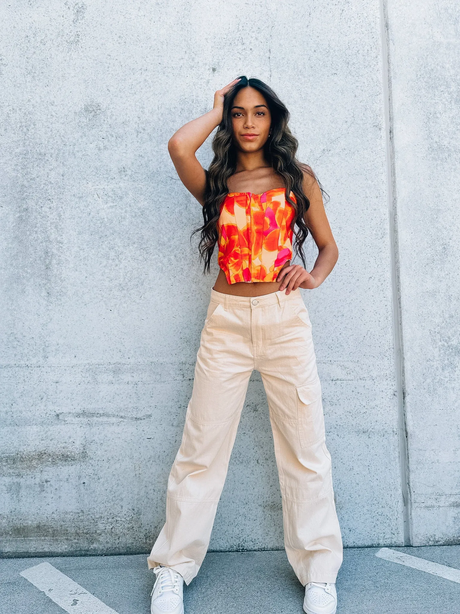 Cream Denim Cargo Pants