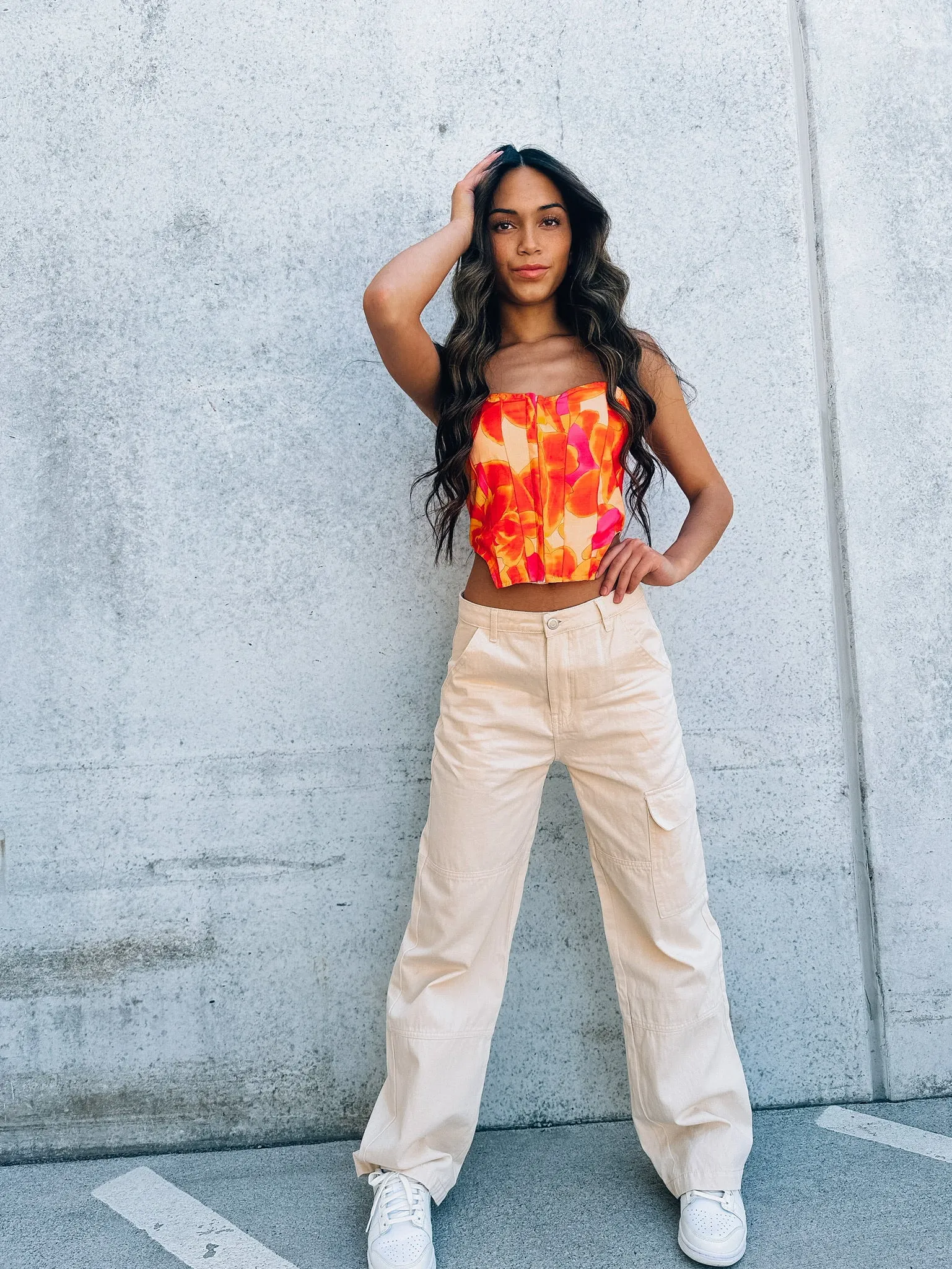 Cream Denim Cargo Pants