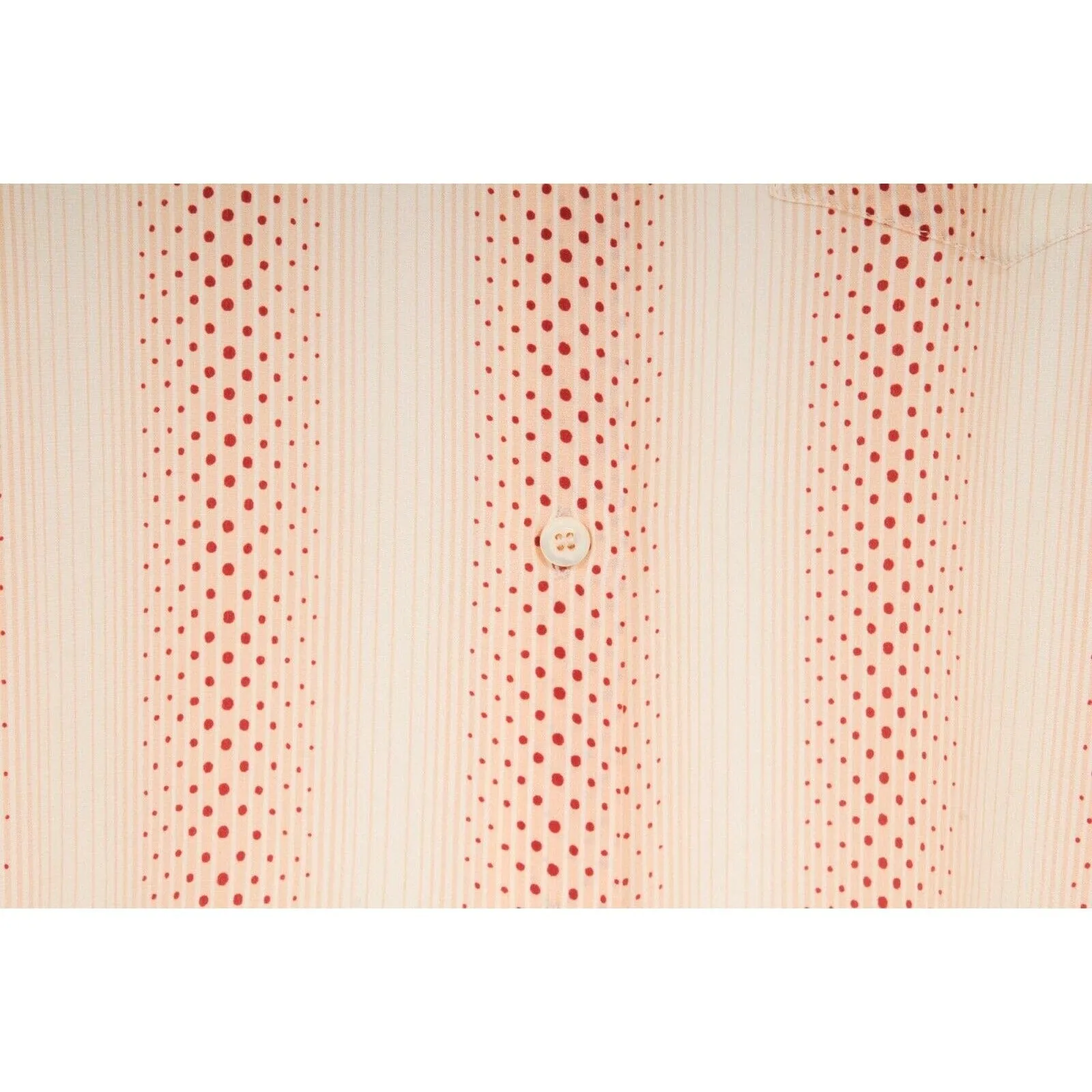 Cream Tan Red Orange Polka Dot Stripe Button Up Blouse
