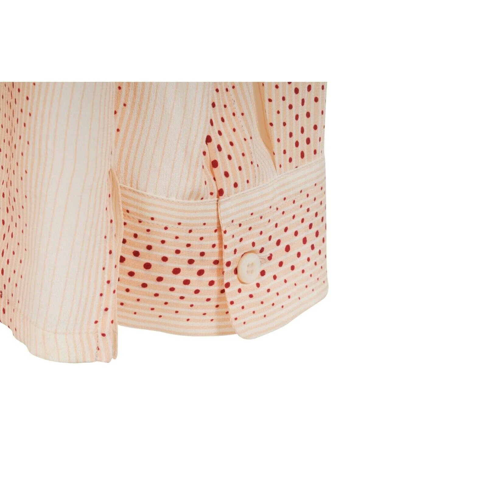 Cream Tan Red Orange Polka Dot Stripe Button Up Blouse