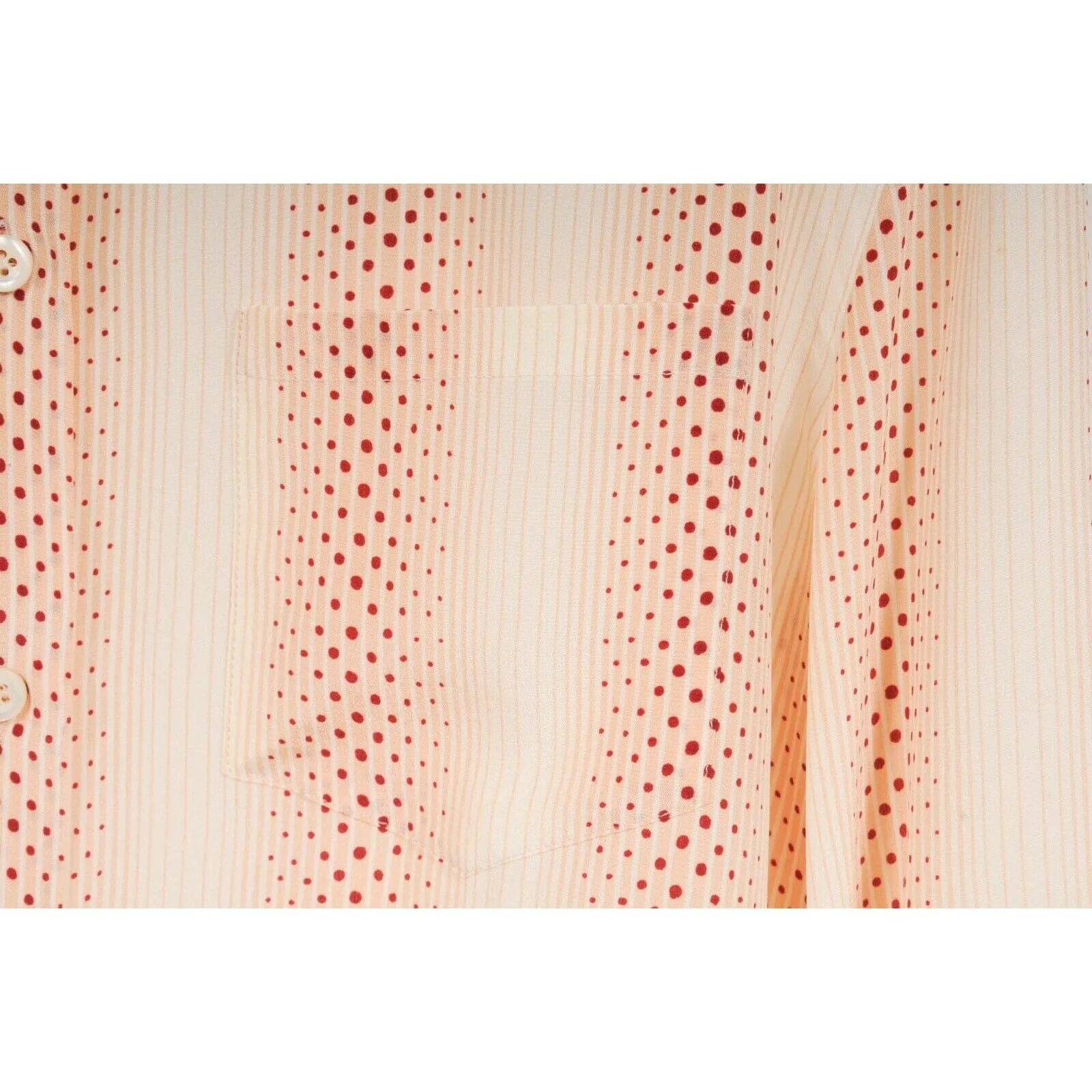 Cream Tan Red Orange Polka Dot Stripe Button Up Blouse