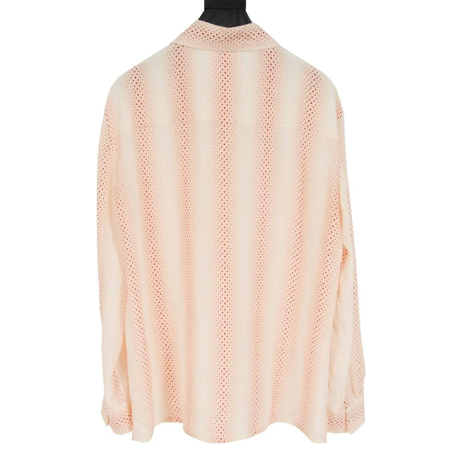 Cream Tan Red Orange Polka Dot Stripe Button Up Blouse