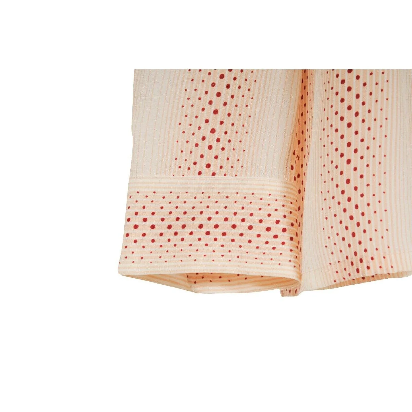 Cream Tan Red Orange Polka Dot Stripe Button Up Blouse