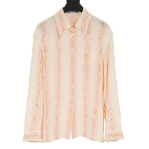 Cream Tan Red Orange Polka Dot Stripe Button Up Blouse