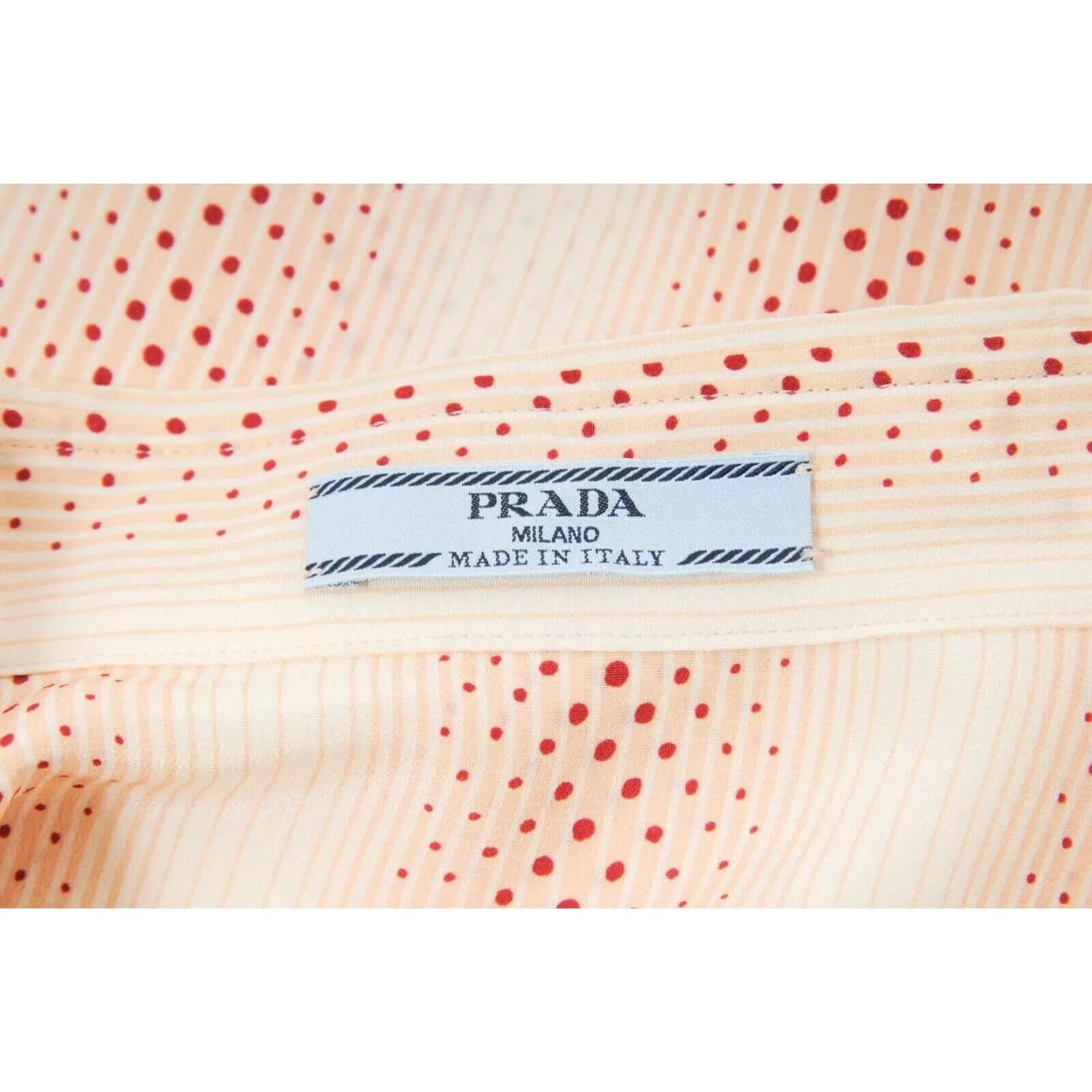 Cream Tan Red Orange Polka Dot Stripe Button Up Blouse