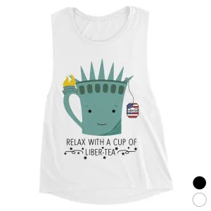 Cup Of Liber-Tea Womens Cute Graphic 4th of July Muscle Tee For Gym