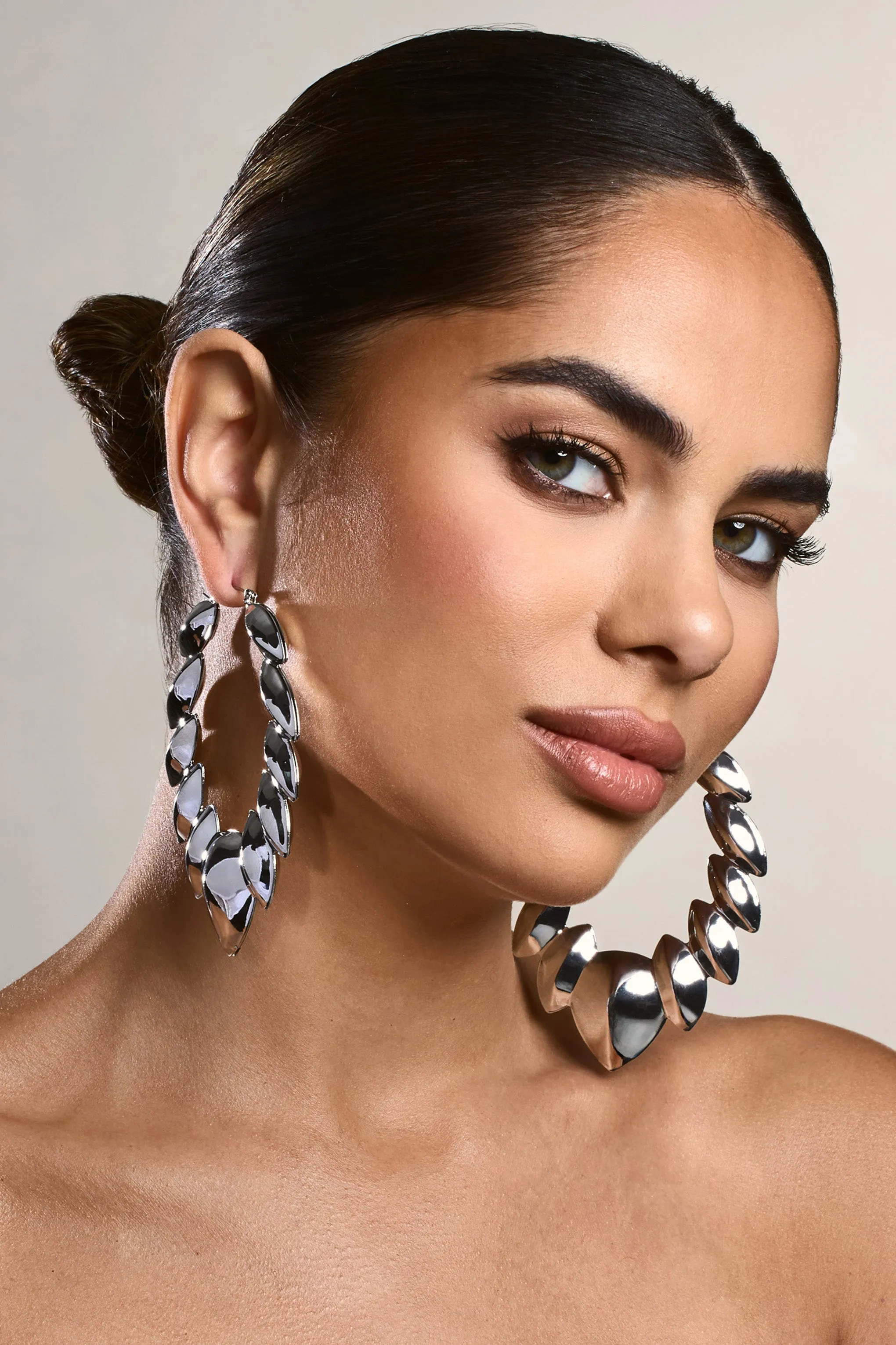 Dalary | Silver Statement Leaf Hoop Earrings