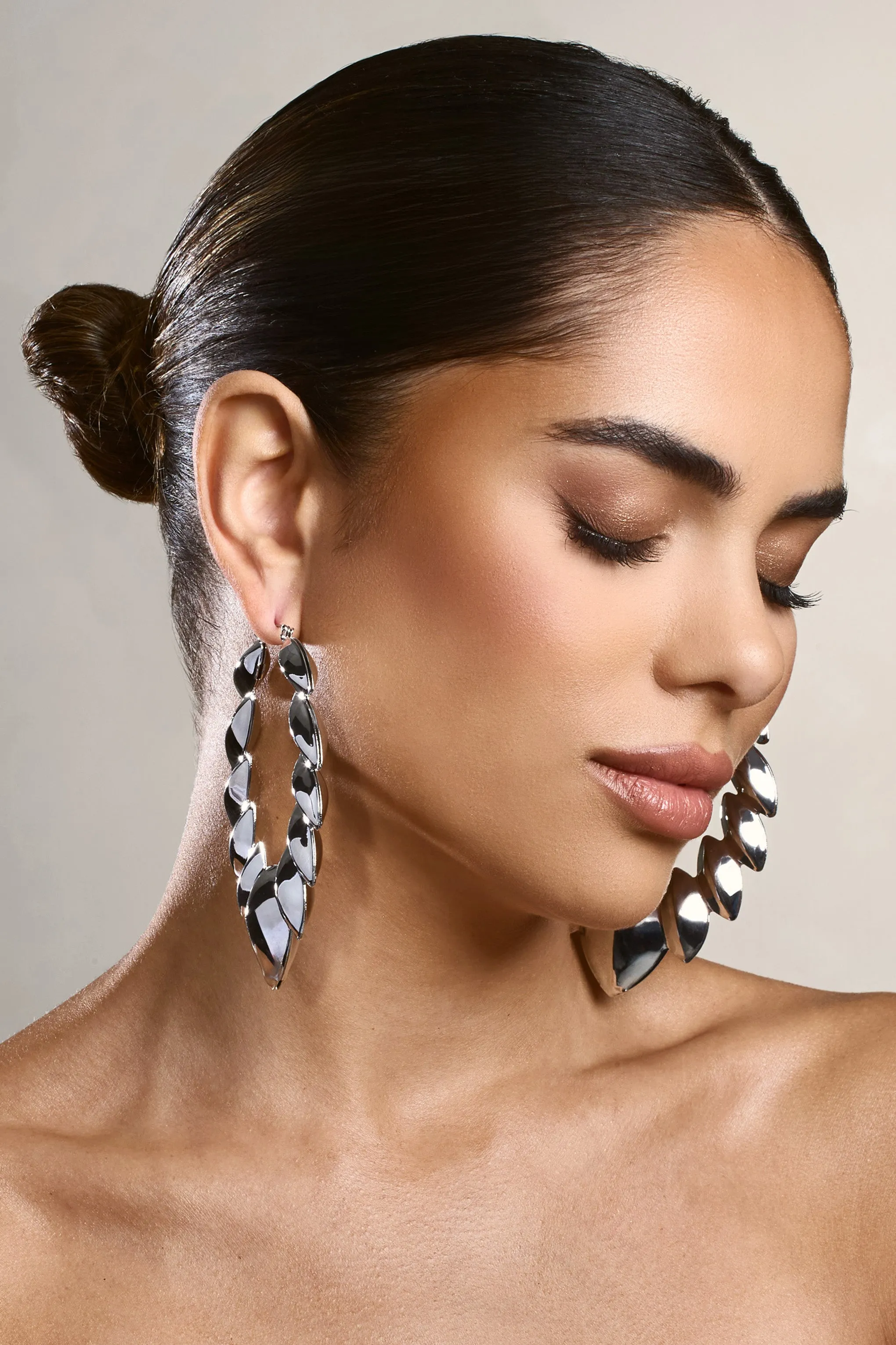 Dalary | Silver Statement Leaf Hoop Earrings