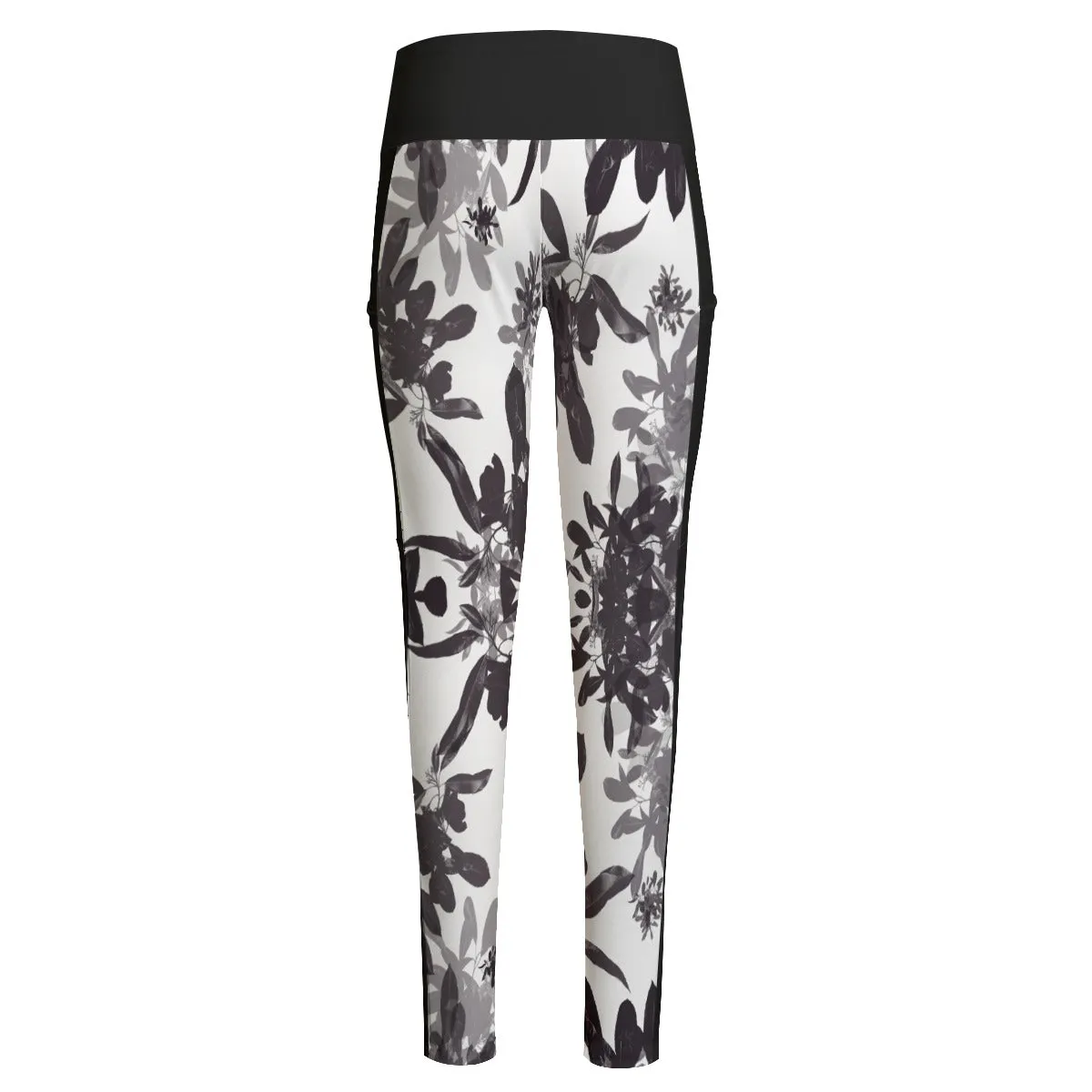 Dark leaves High Waist Leggings With Side Pockets up to 6 XL